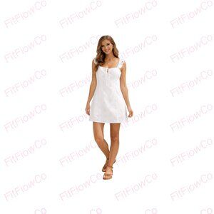 White Fox White Eyelet Embroidered Ruffle Strap Mini Dress / Tunic (100% Cotton)